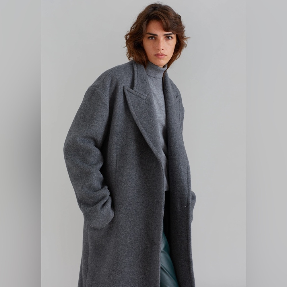 THE FRANKIE SHOP Anya Charcoal Oversized Wool Coat - Picture 1 of 16